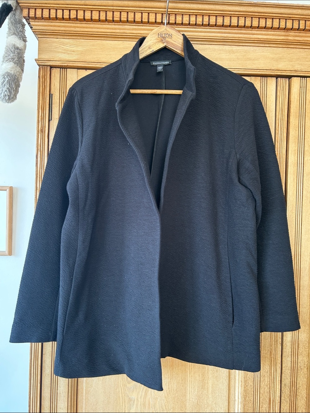 Eileen Fisher Textured Black Open Jacket like new Large